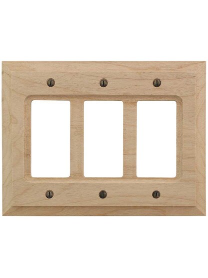 Alternate View of Alder Wood Unfinished Triple-GFI Switch Plate.
