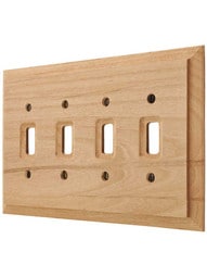 Alder Wood Unfinished Quad-Toggle Switch Plate.