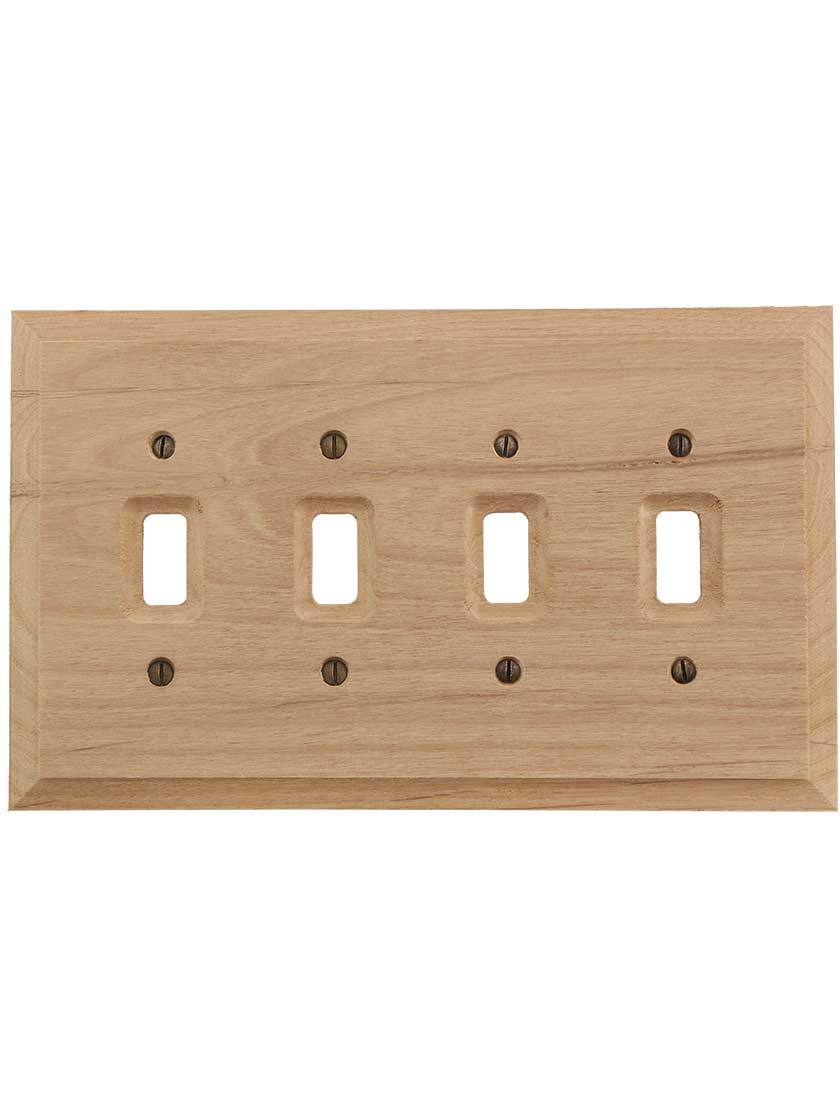 Alternate View of Alder Wood Unfinished Quad-Toggle Switch Plate.