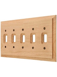 Alder Wood Unfinished 5-Gang Toggle Switch Plate.