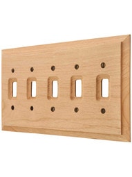 Alder Wood Unfinished 5-Gang Toggle Switch Plate