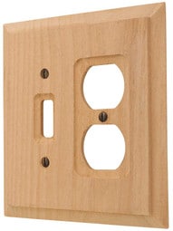 Alder Wood Unfinished Toggle/Duplex Combination Switch Plate.