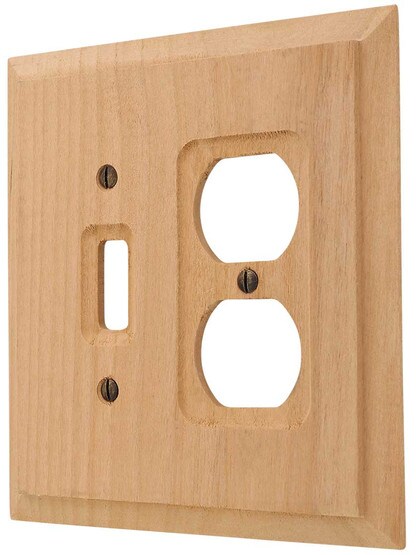 Alder Wood Unfinished Toggle/Duplex Combination Switch Plate.