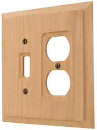 Alder Wood Unfinished Toggle/Duplex Combination Switch Plate.