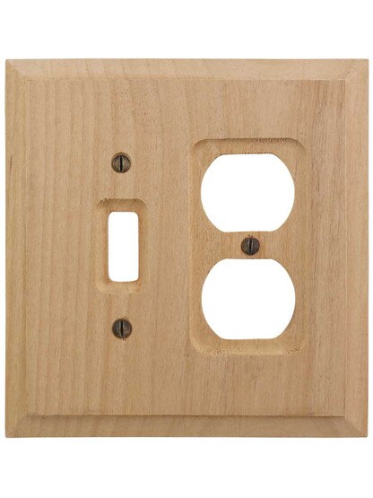 Alternate View of Alder Wood Unfinished Toggle/Duplex Combination Switch Plate.