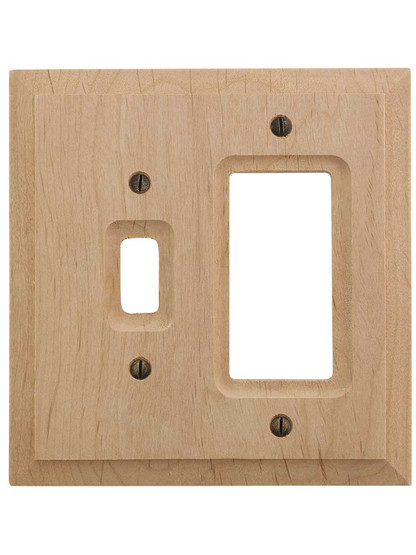 Alternate View of Alder Wood Unfinished Toggle/GFI Combination Switch Plate.