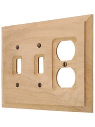 Alder Wood Unfinished Double Toggle/Duplex Combination Switch Plate.