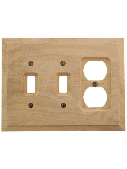 Alternate View of Alder Wood Unfinished Double Toggle/Duplex Combination Switch Plate.