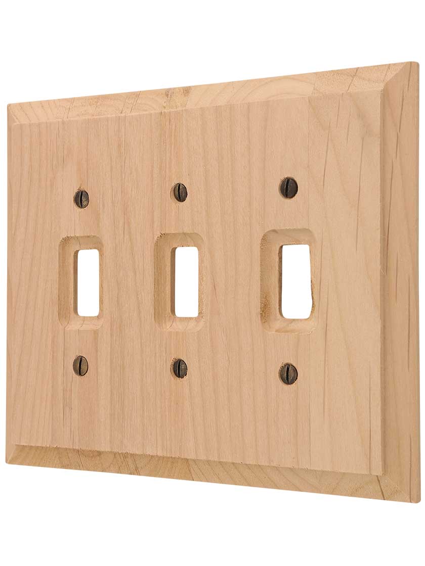 Alder Wood Unfinished Triple-Toggle Switch Plate.