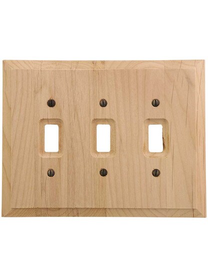 Alternate View of Alder Wood Unfinished Triple-Toggle Switch Plate.