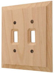 Alder Wood Unfinished Double-Toggle Switch Plate