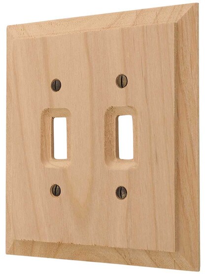 Alder Wood Unfinished Double-Toggle Switch Plate.