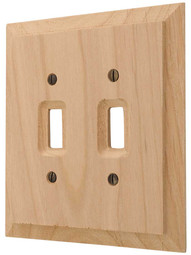 Alder Wood Unfinished Double-Toggle Switch Plate.