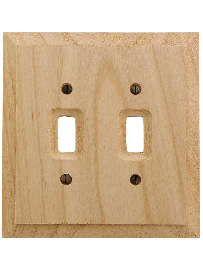 Alternate View of Alder Wood Unfinished Double-Toggle Switch Plate.