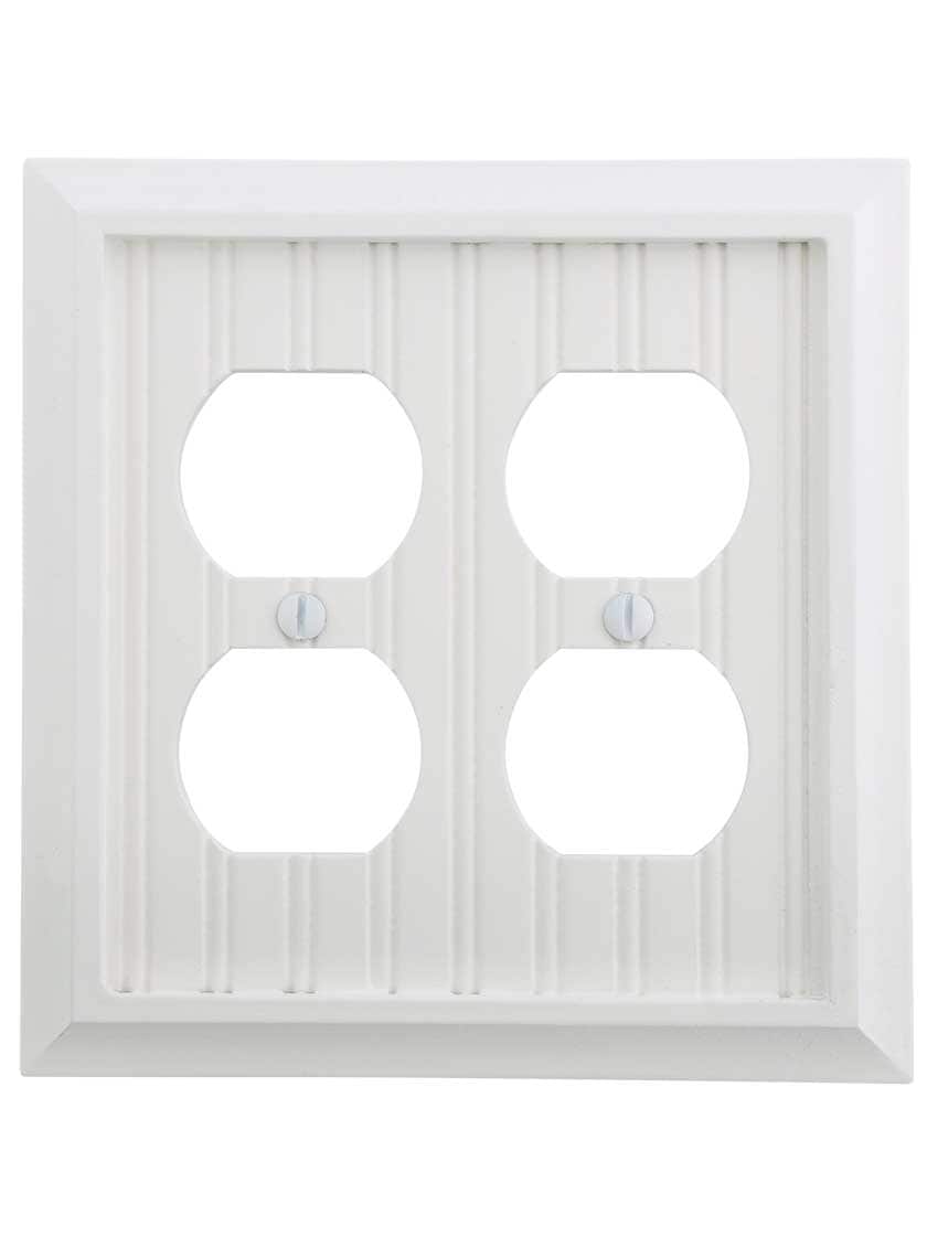 Alternate View of Cottage White Wood Double-Gang Duplex Cover Plate.
