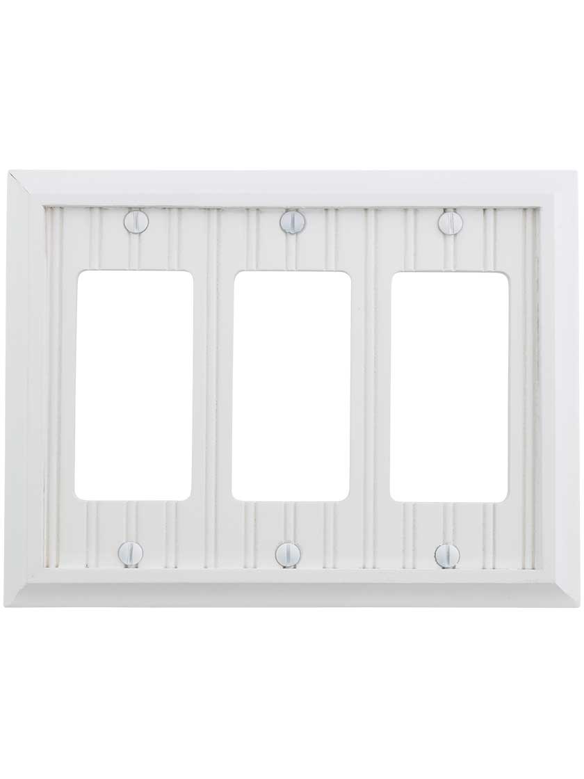 Alternate View of Cottage White Wood Triple-GFI Switch Plate.