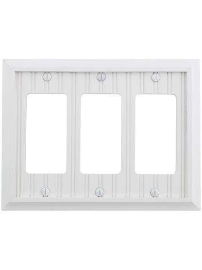Alternate View of Cottage White Wood Triple-GFI Switch Plate.
