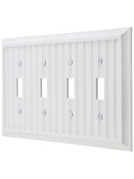 Cottage White Wood Quad-Toggle Switch Plate.