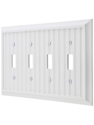 Cottage White Wood Quad-Toggle Switch Plate
