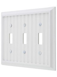 Cottage White Wood Triple-Toggle Switch Plate.