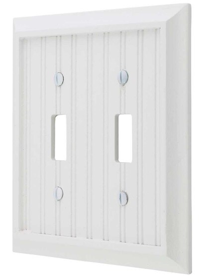 Cottage White Wood Double-Toggle Switch Plate.