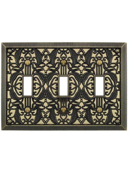 Alternate View of Filigree Triple-Toggle Switch Plate.