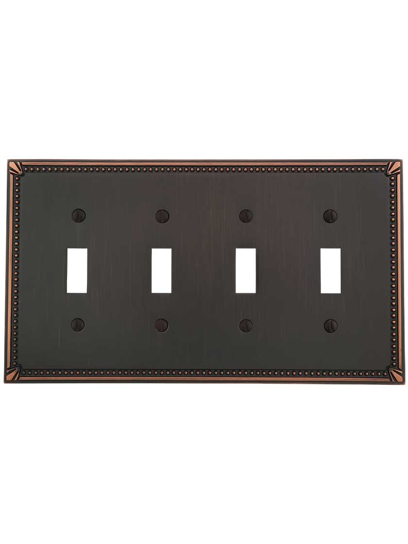 Alternate View of Imperial Bead Quad Gang Toggle Switch Plate.