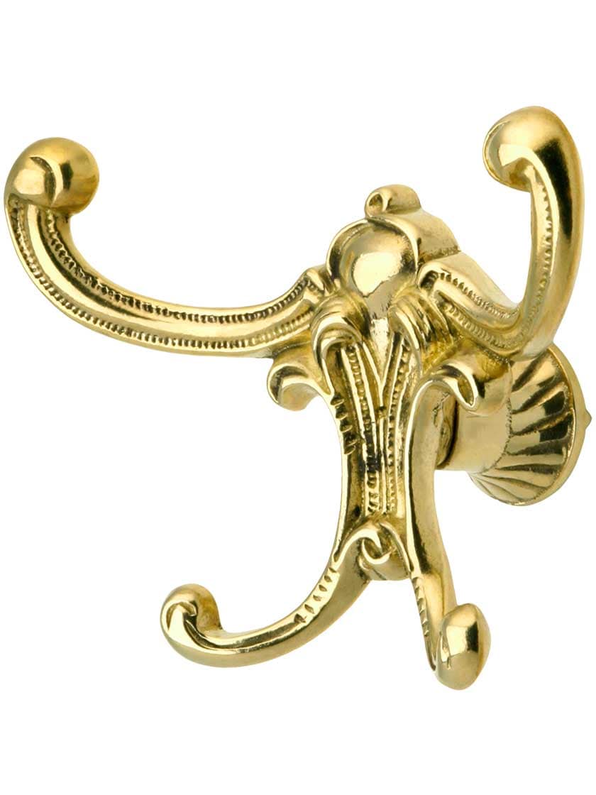 Victorian Style Decorative Coat Hook In Unlacquered Brass