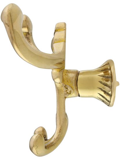 Alternate View of Victorian Style Decorative Coat Hook In Unlacquered Brass