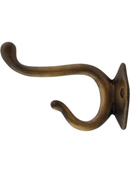 Alternate View of Classic Solid Brass Coat Hook In In Antique-By-Hand