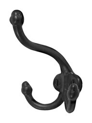 Cast Iron Triple-Acorn Coat Hook in Matte Black - 3 1/4"