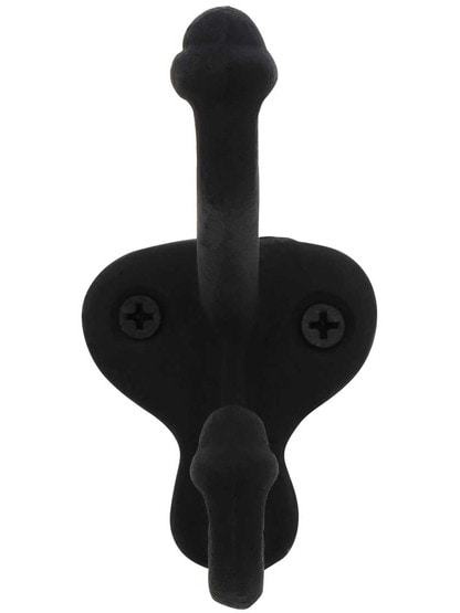 Cast Iron Double-Acorn Coat Hook in Matte Black