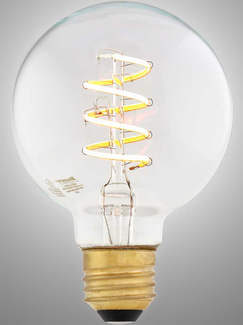 Alternate View 2 of 4W LED Curved Spiral Filament Medium-Base Round Light Bulb.