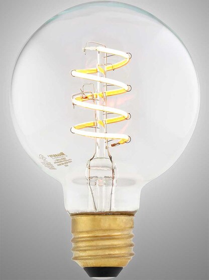 Alternate View 2 of 4W LED Curved Spiral Filament Medium-Base Round Light Bulb.