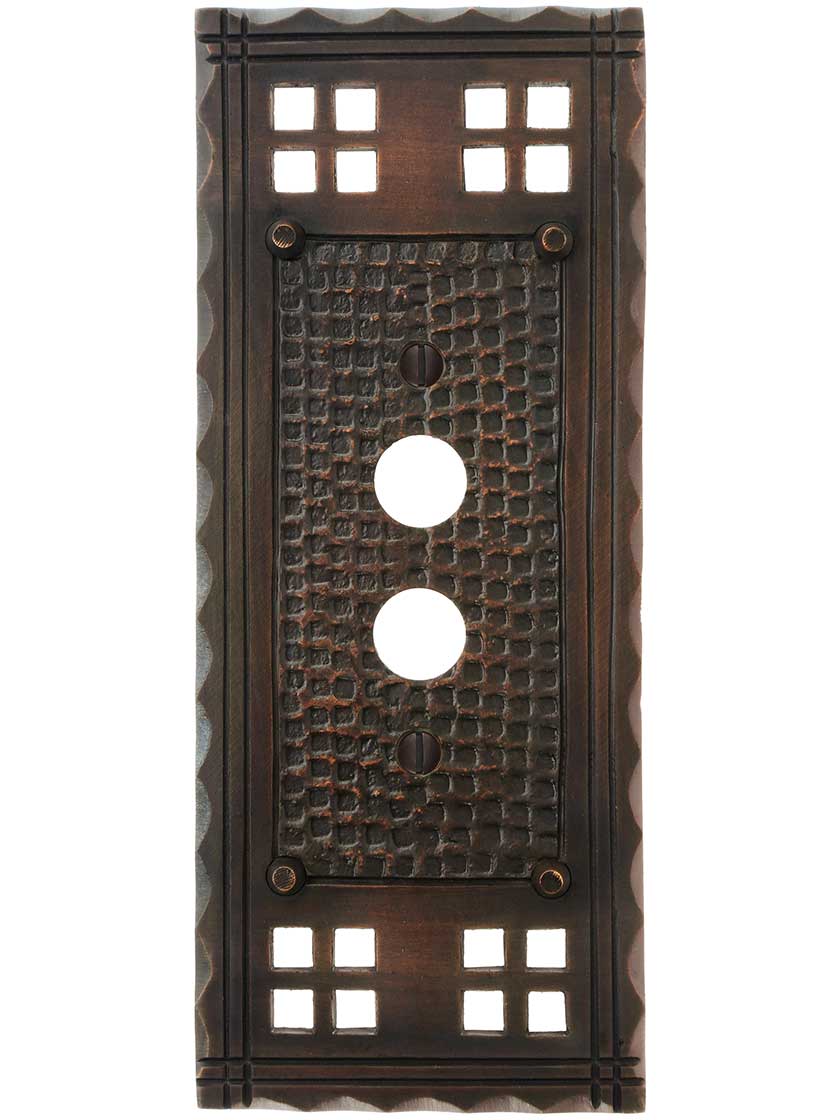 Alternate View of Arts and Crafts Push Button Switch Plate In Oil-Rubbed Bronze.