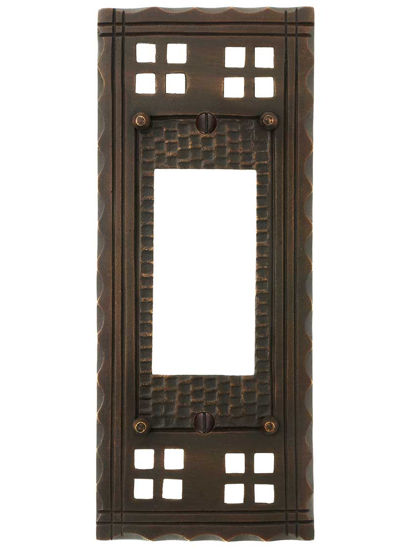Arts and Crafts GFI Outlet Cover Plate In Oil-Rubbed Bronze