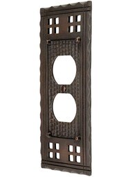 Arts and Crafts Duplex Outlet Cover Plate In Oil-Rubbed Bronze.