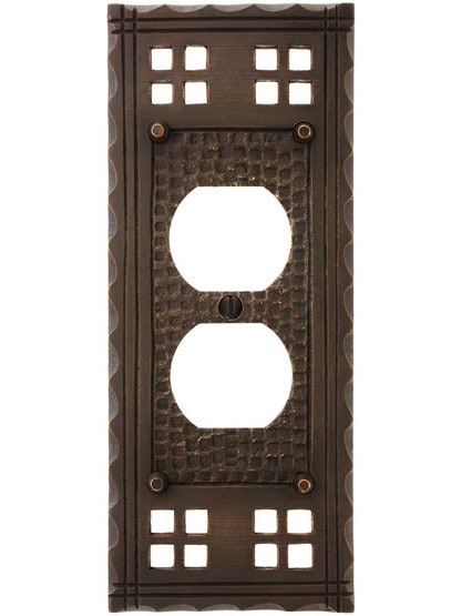 Alternate View of Arts and Crafts Duplex Outlet Cover Plate In Oil-Rubbed Bronze.