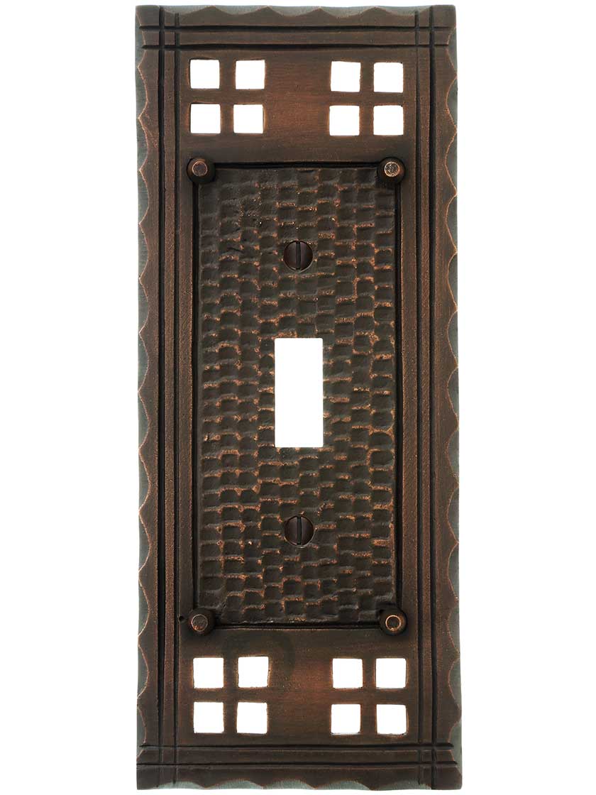Alternate View of Arts and Crafts Toggle Switch Plate In Oil-Rubbed Bronze.