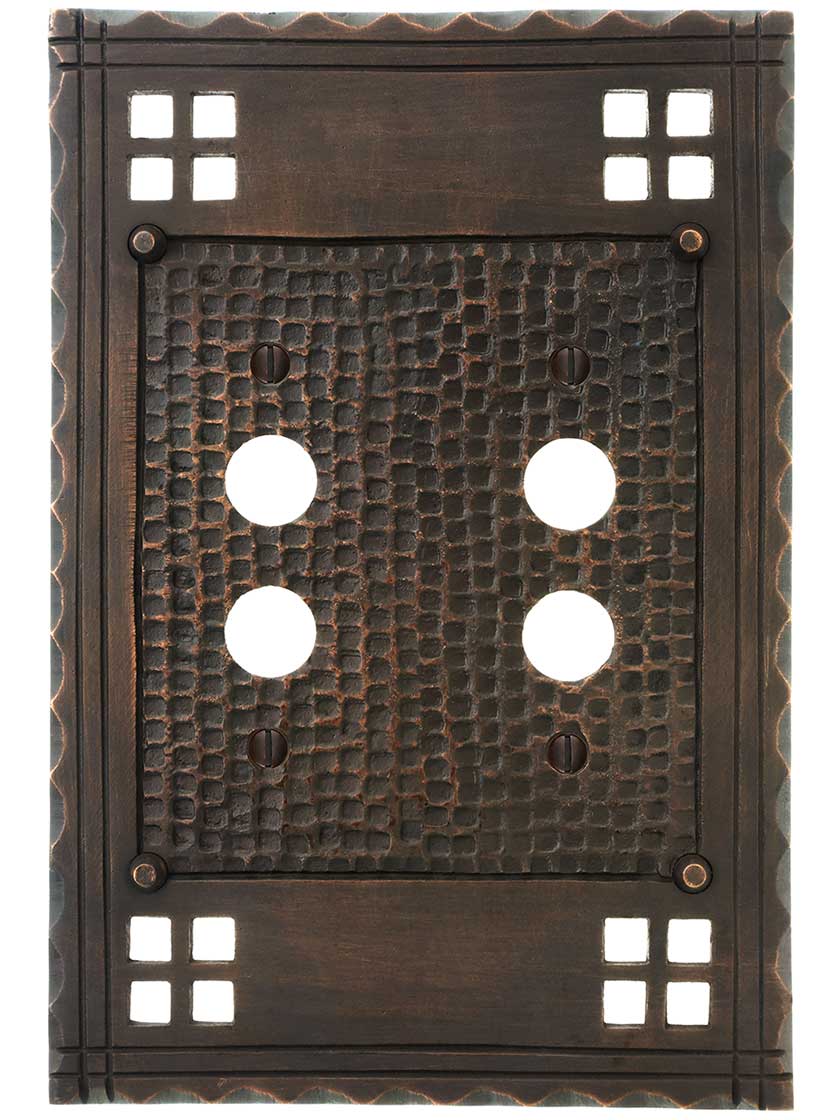 Alternate View of Arts and Crafts Double Push Button Switch Plate In Oil-Rubbed Bronze.