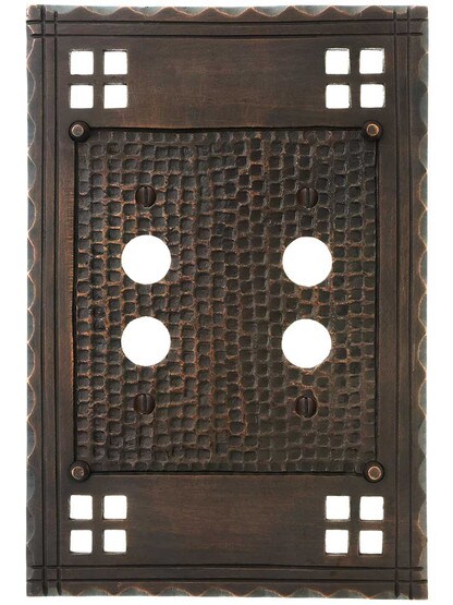 Alternate View of Arts and Crafts Double Push Button Switch Plate In Oil-Rubbed Bronze.