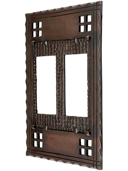 Arts and Crafts Double GFI Cover Plate In Oil-Rubbed Bronze.