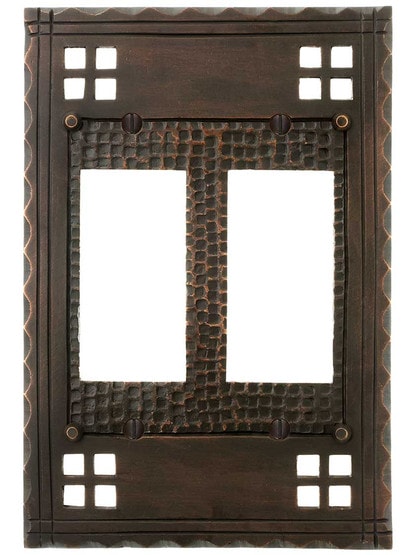 Alternate View of Arts and Crafts Double GFI Cover Plate In Oil-Rubbed Bronze.