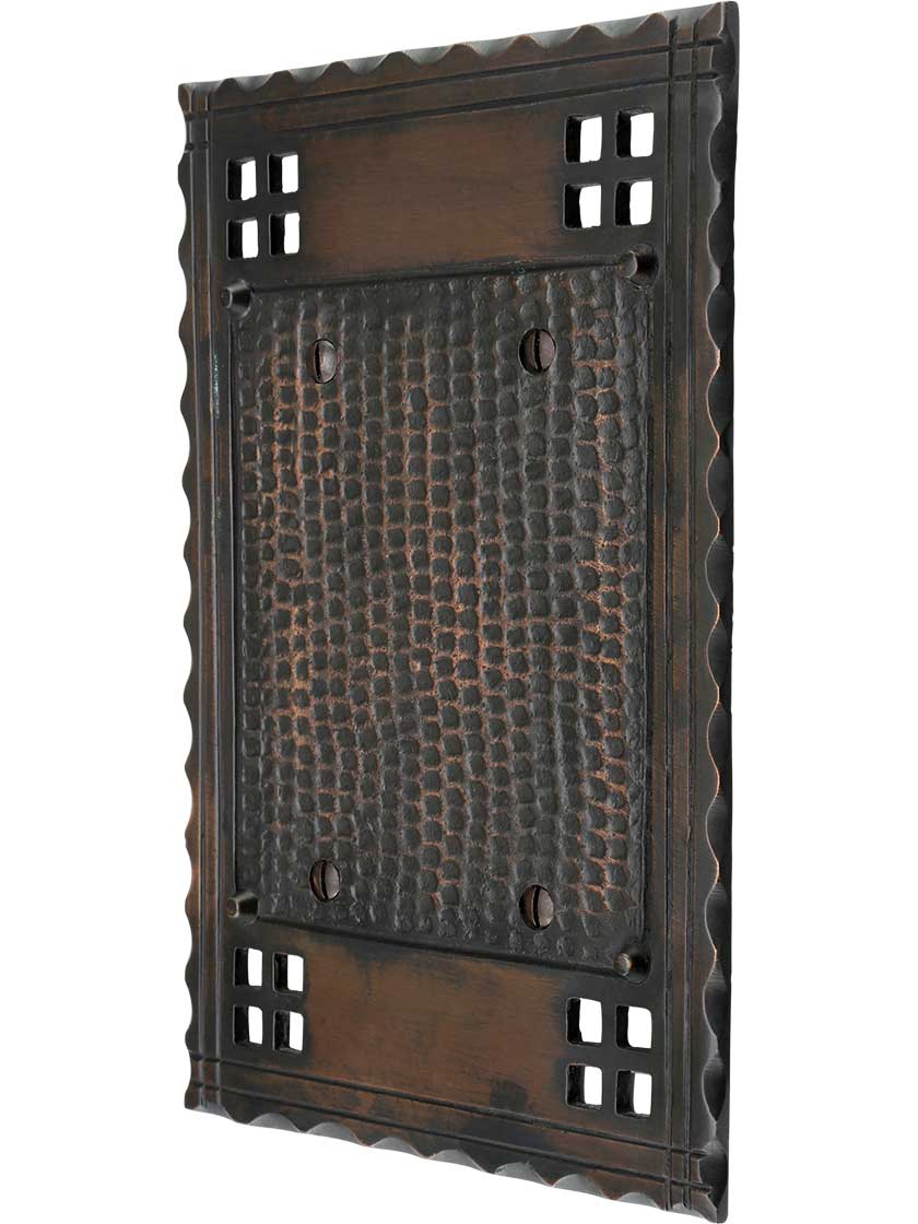 Arts and Crafts Double Gang Blank Cover Plate In Oil-Rubbed Bronze.