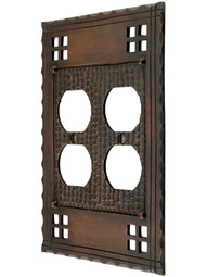Arts and Crafts Double Duplex Outlet Cover Plate In Oil-Rubbed Bronze