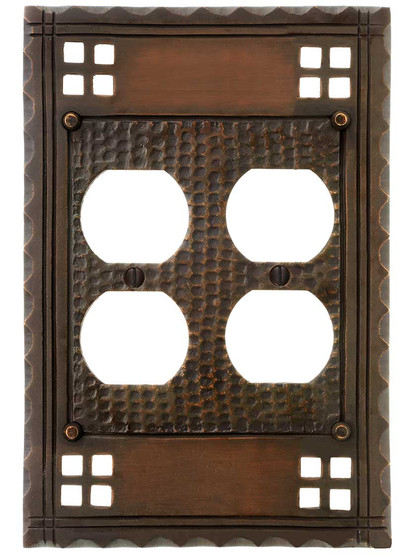 Arts and Crafts Double Duplex Outlet Cover Plate In Oil-Rubbed Bronze