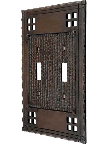 Arts and Crafts Double Toggle Switch Plate In Oil-Rubbed Bronze.