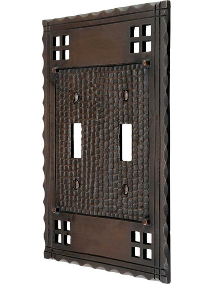 Arts and Crafts Double Toggle Switch Plate In Oil-Rubbed Bronze.