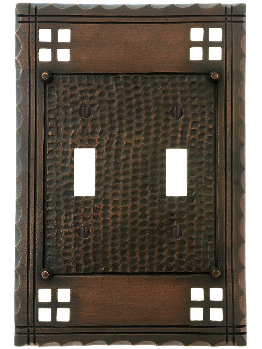 Alternate View of Arts and Crafts Double Toggle Switch Plate In Oil-Rubbed Bronze.
