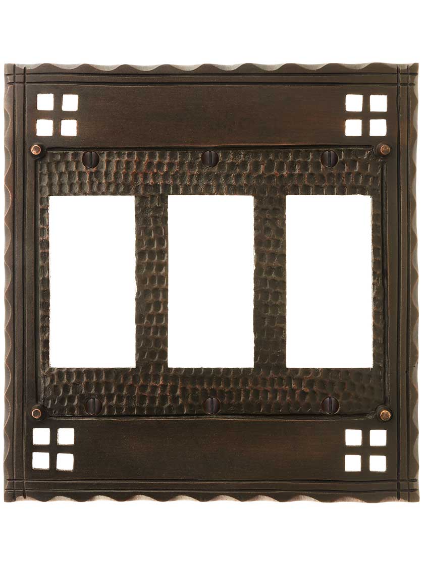 Arts and Crafts Triple GFI Outlet Cover Plate In OilRubbed Bronze